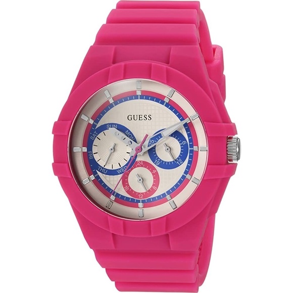 New GUESS Women\'s Quartz Watch with Silicone Strap, Pink